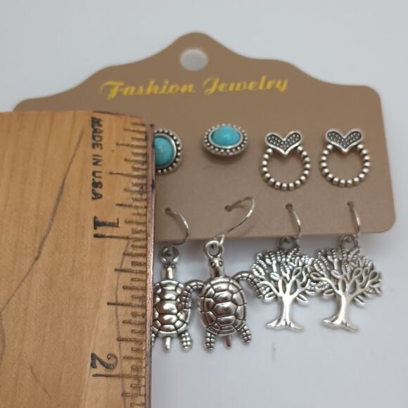 TURTLE tree of life, turquoise, rose, boho earring bundle with - Picture 4 of 6